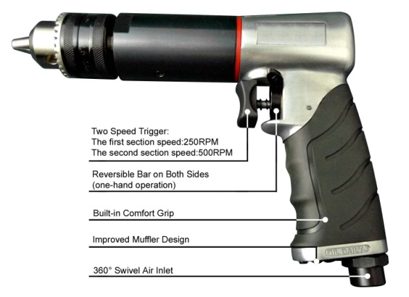 1/2 Air Reversible Drill (500RPM)