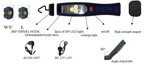 Angle Adjustable 9W High Power LED Working Light